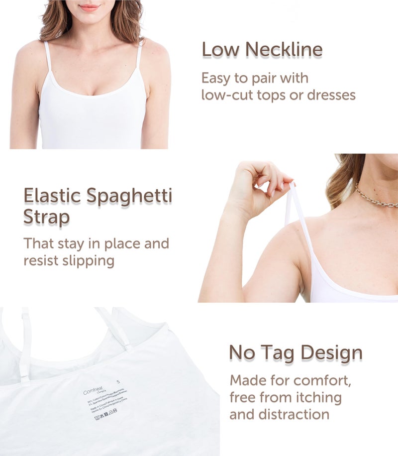Comfneat قمصان داخلية نسائية من كومفنيت - 4 قطع بتصميم ضيق من القطن مع حمالات قابلة للتعديل (أبيض 4 قطع، S) - Image 4